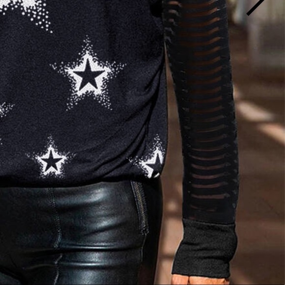 STAR PRINT RAGLAN SLEEVR  MIX MEDIA   TOP NWT - Picture 5 of 5